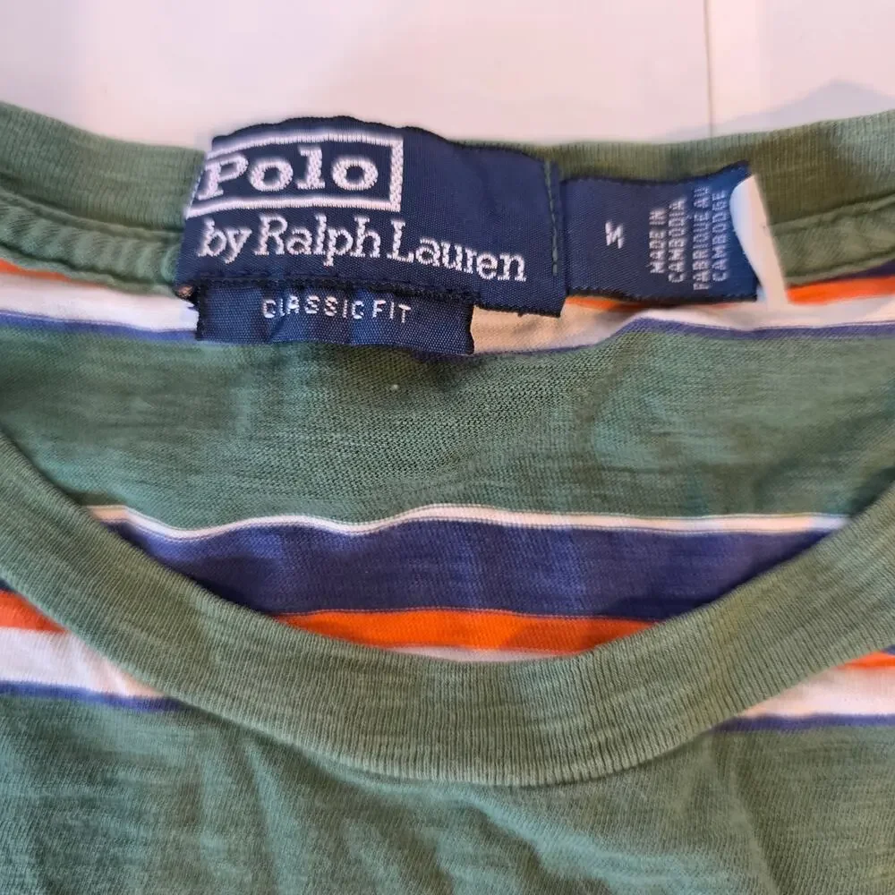 Polo Ralph Lauren Striped Pocket T-Shirt Green Orange Men's Medium